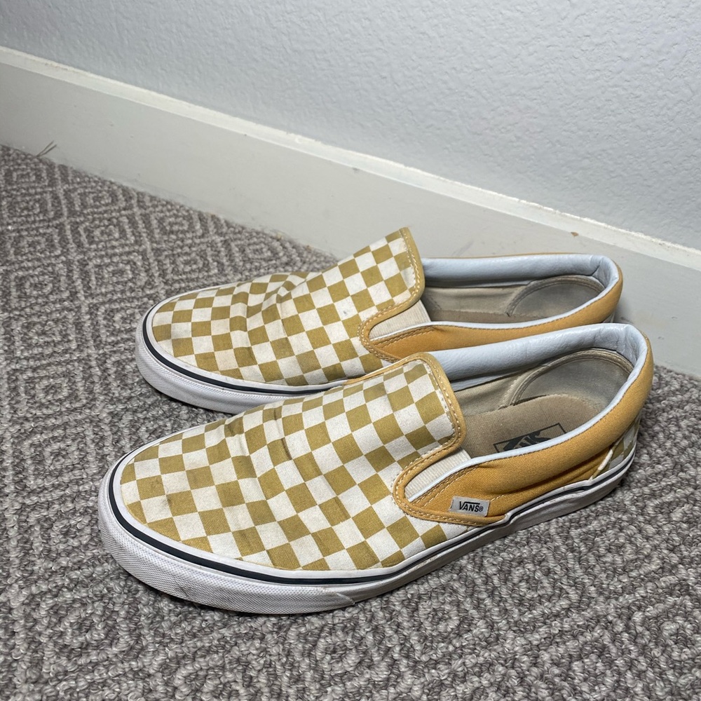 Vans slip on checkered 11.5 shoes ochre yellow